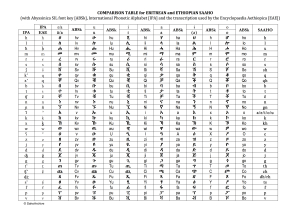 COMPARISON TABLE for ERITREAN and ETHIOPIAN SAAHO
